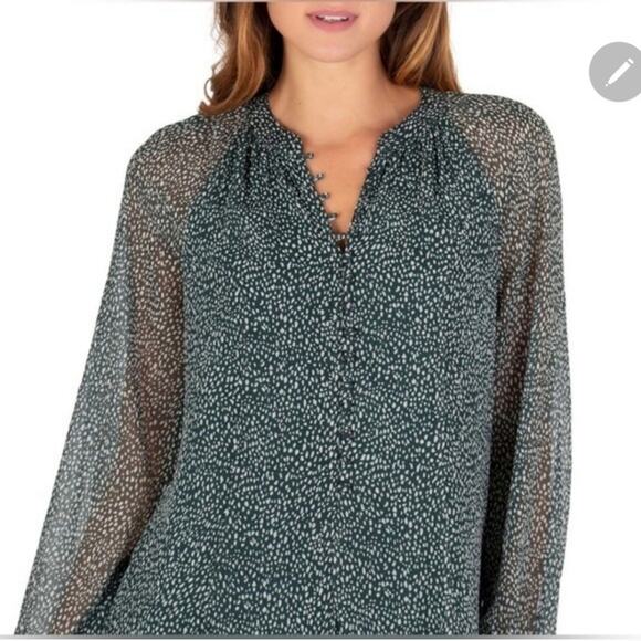 Joie Dress Women Size XXL Arctic Animal Leopard Print Balloon Sleeve Sheer Green - Picture 3 of 15